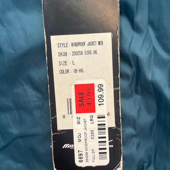 Mizuno Turquoise & Gray Windbreaker NWT Jacket sz Large‎ FLAW - Picture 2 of 7